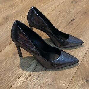 Nine West NWOB Tatiana Black Silver Sparkle Pointed Toe Pumps Heels Size Medium